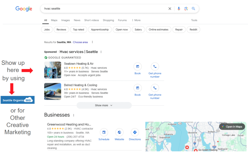 HVAC Google SERP Example for Local Service Ads